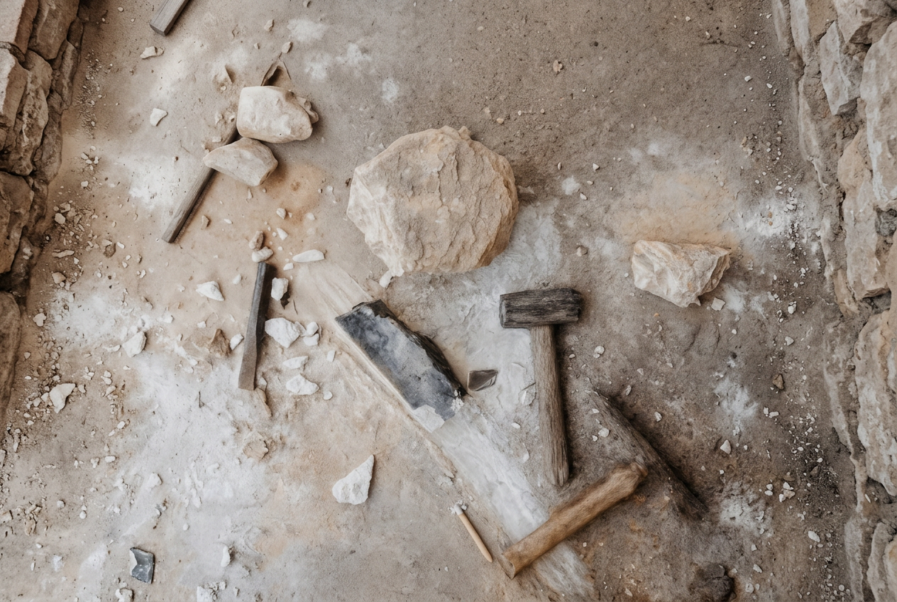 Interior rehabilitado con vigas de madera y muros en tonos arena